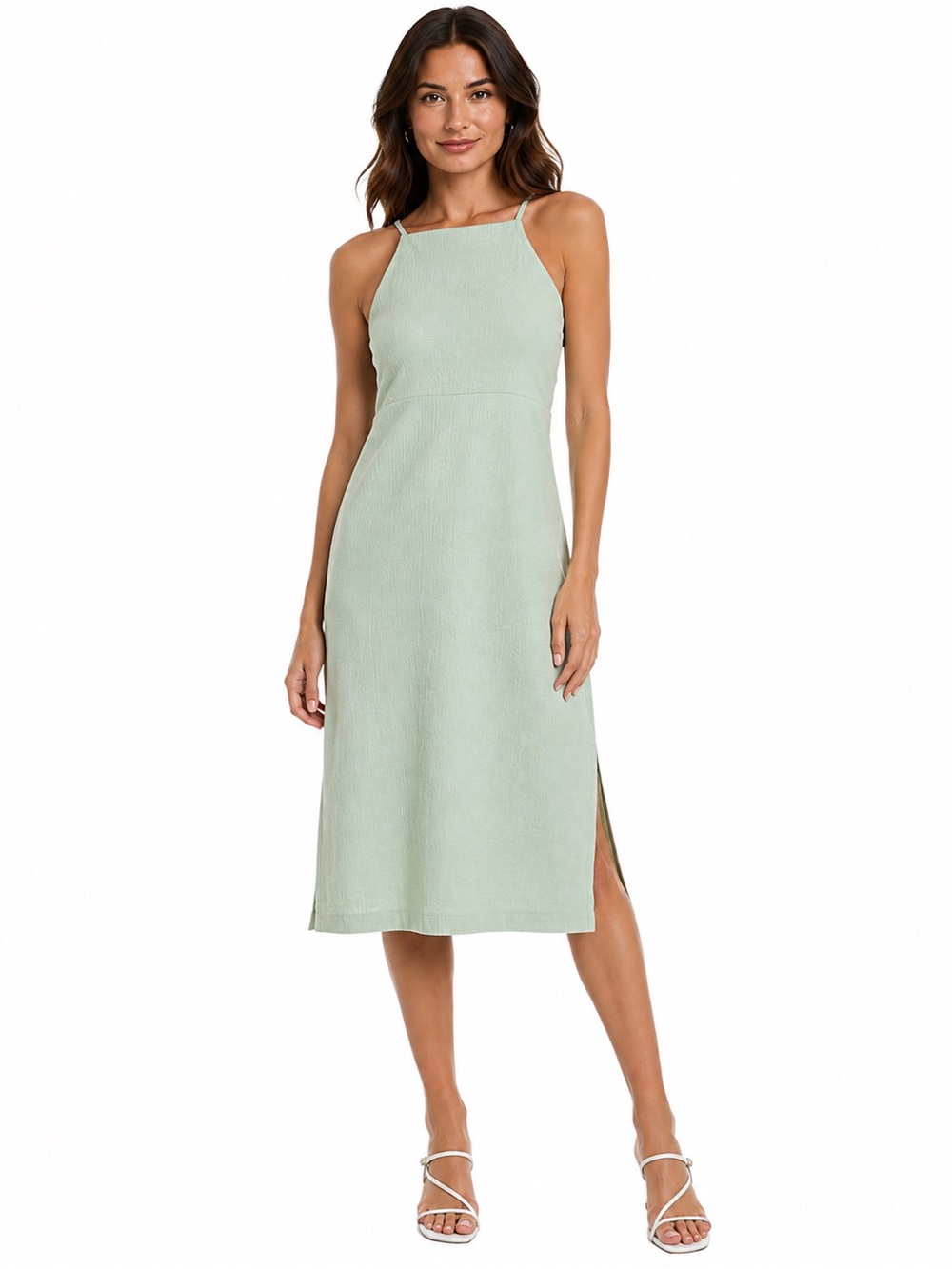 Madewell Mint Green Crosshatch Texture Apron Cami Midi Dress size Large